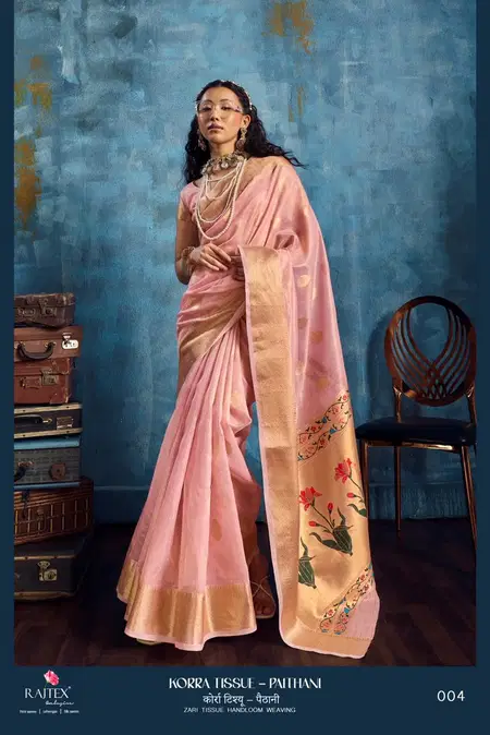 Korra Tissue Paithani By Rajtex Zari Tissue Party Wear Saree Wholesalers In Surat
